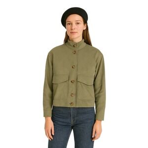 Avec Les Filles Corduroy Cropped Funnel Neck Utility Jacket Khaki Green XS
